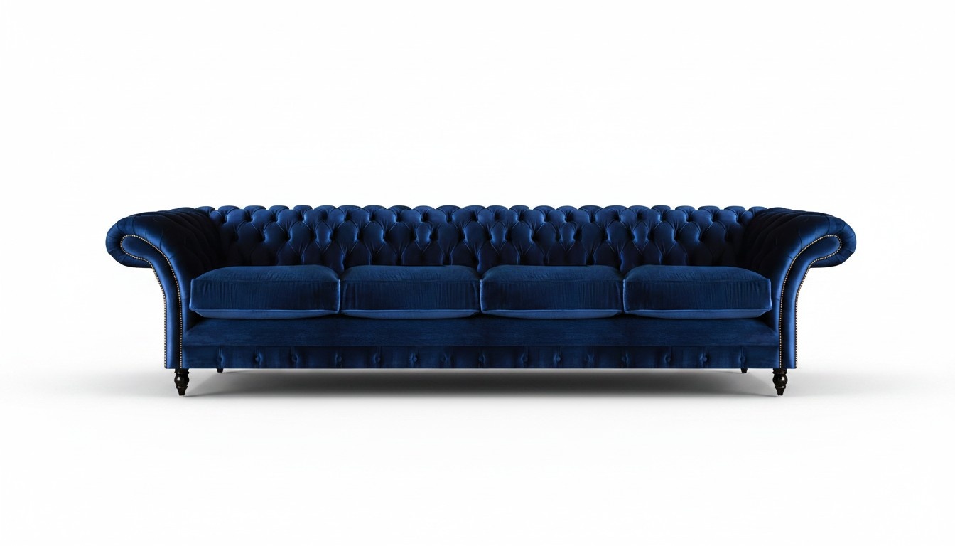 Luxury design chesterfield four seater sofa blue couch furnishing living room