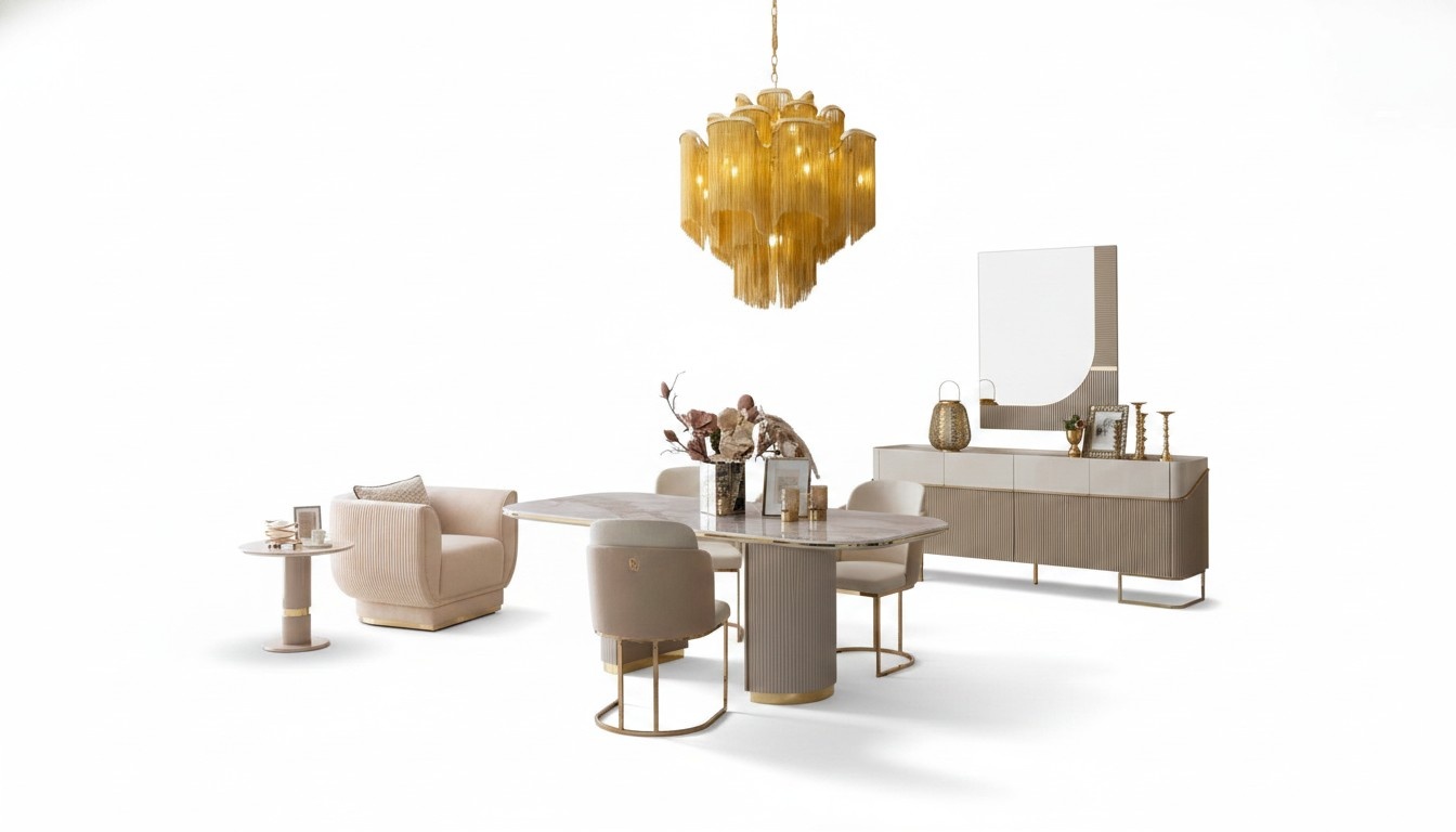 Luxury design dining room set dining table 4x chairs sideboard mirror furniture