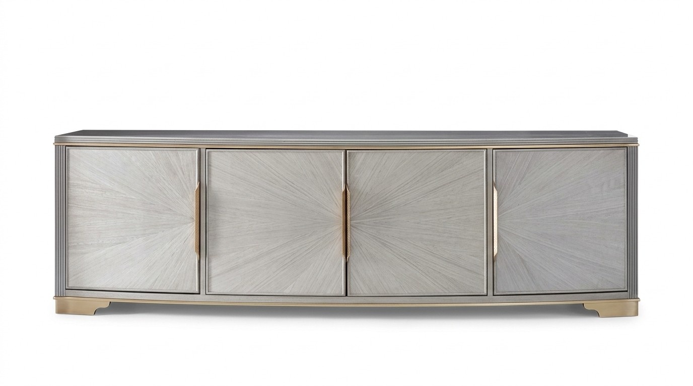 Modern style made of real wooden TV lowboard with 4-swing doors, model - MH2742-B