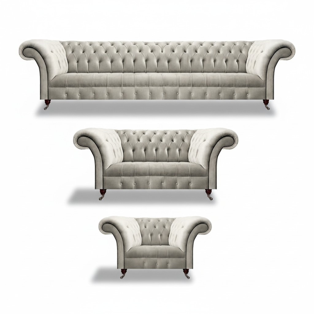 Luxury design sofa set 3-piece Chesterfield living room white complete furnishings