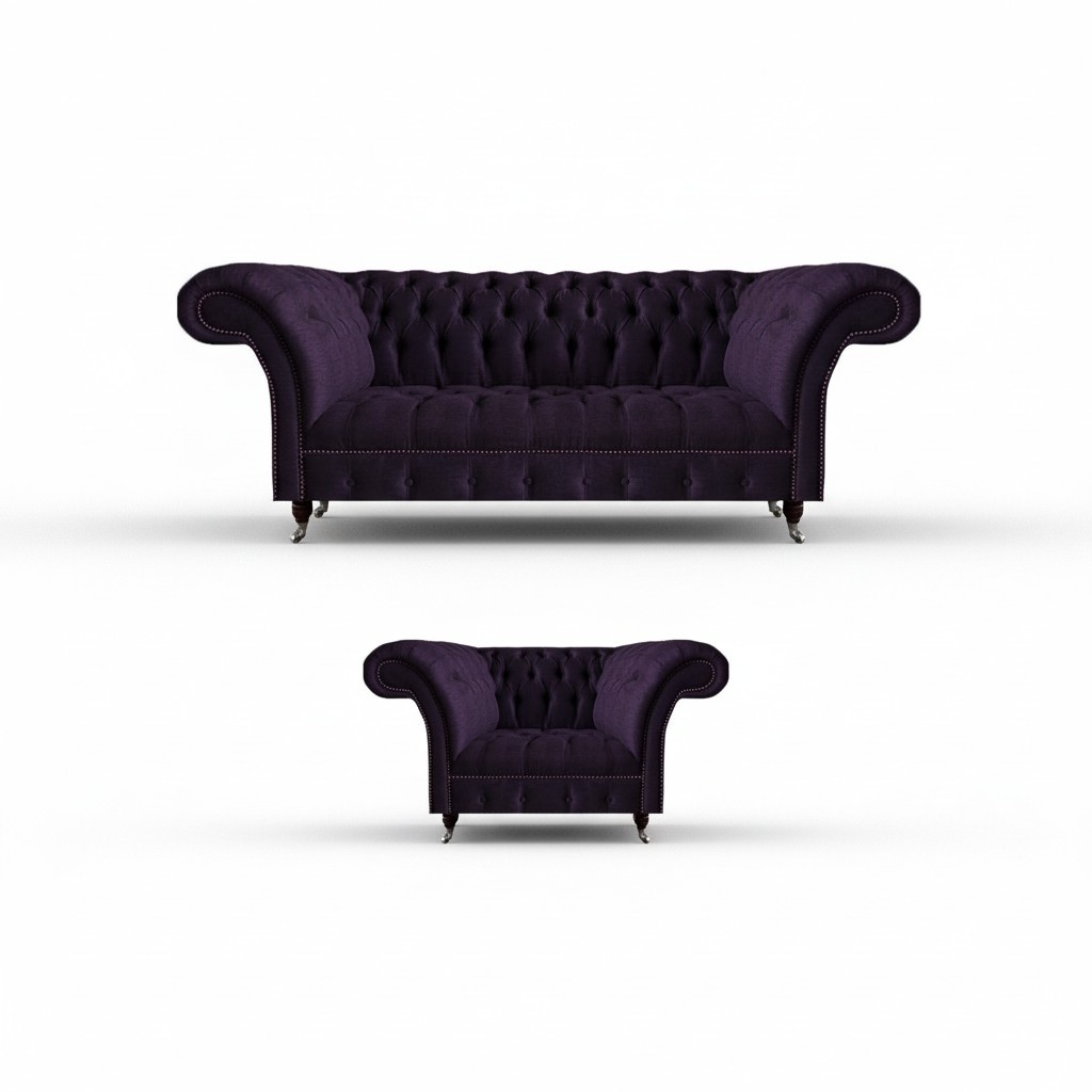 Luxury Designer Purple Set Furniture Three-Seater Sofa New Chesterfield Armchair