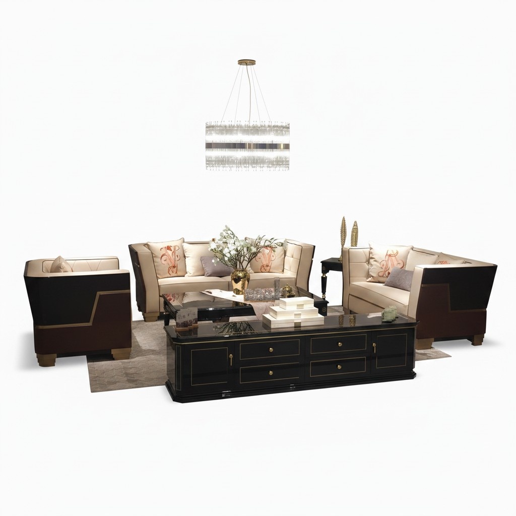 Luxury Designer Sofa Couch Upholstery Seat Set Wood Leather Textile 3+2+1 New
