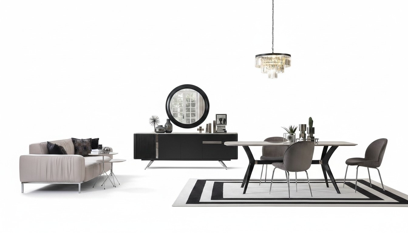 Luxury Loft Design Dining Room Set Furniture Table Dresser 4x Chairs