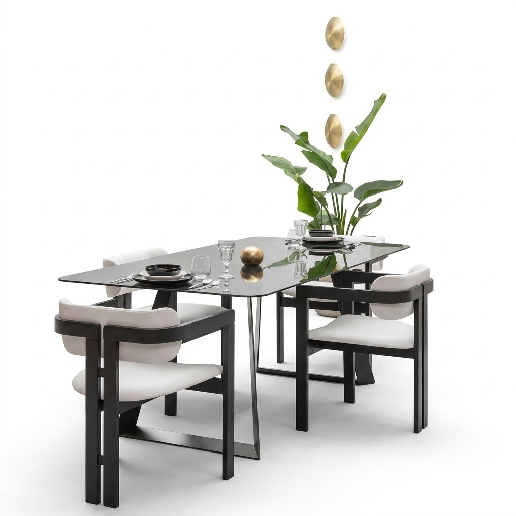 Luxury dining room glass design table dining set dining table with 4x chairs 5pcs