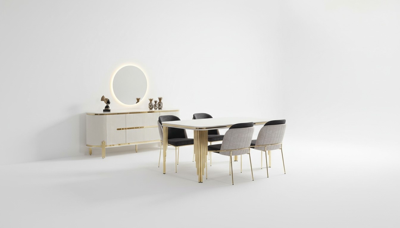 Luxury dining room set dining set dining table chairs set 6pcs gold white