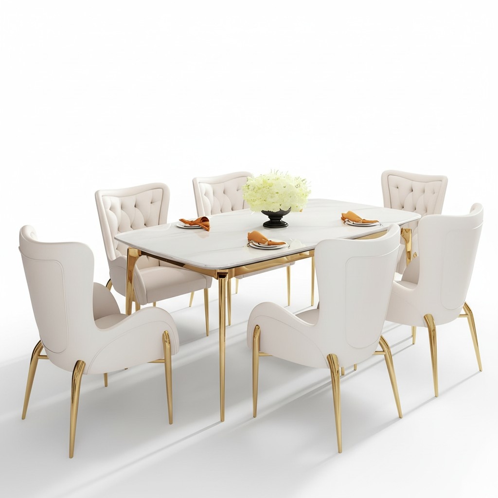 Luxury Dining Table Stainless Steel Marble Imitation Stone Table 140x80cm Dining Room