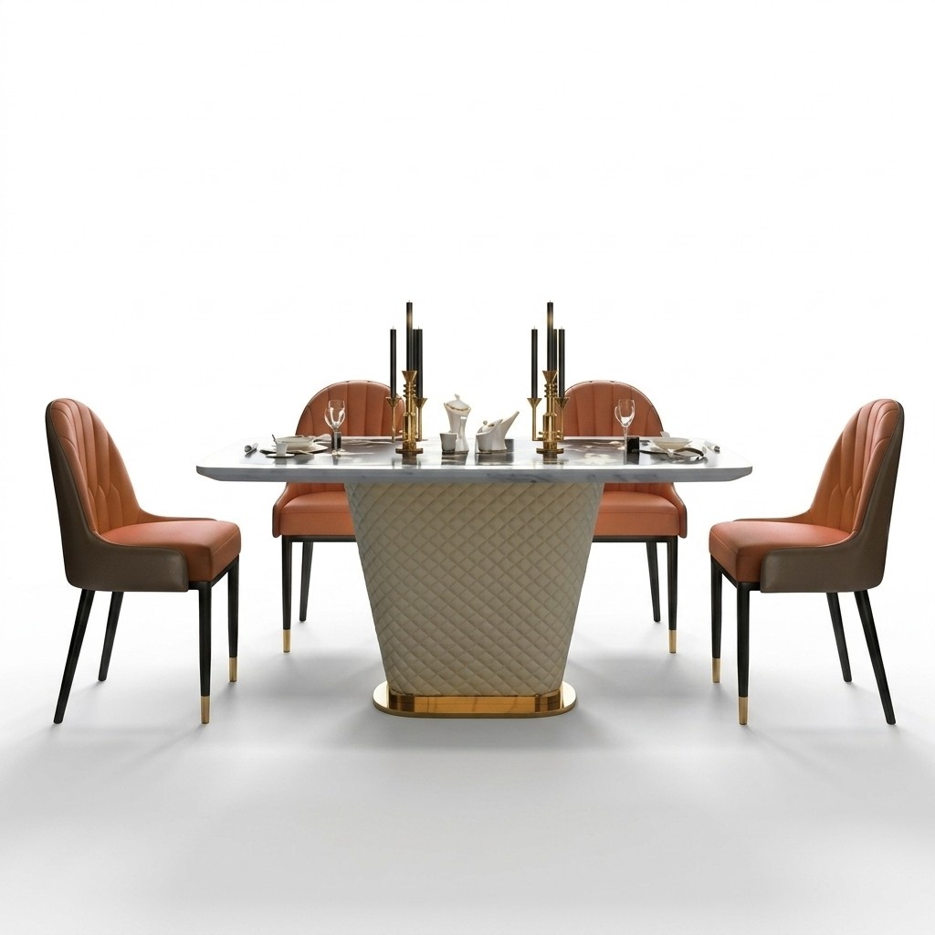 Luxury dining table leather + stainless steel marble imitation stone table dining room 160x100