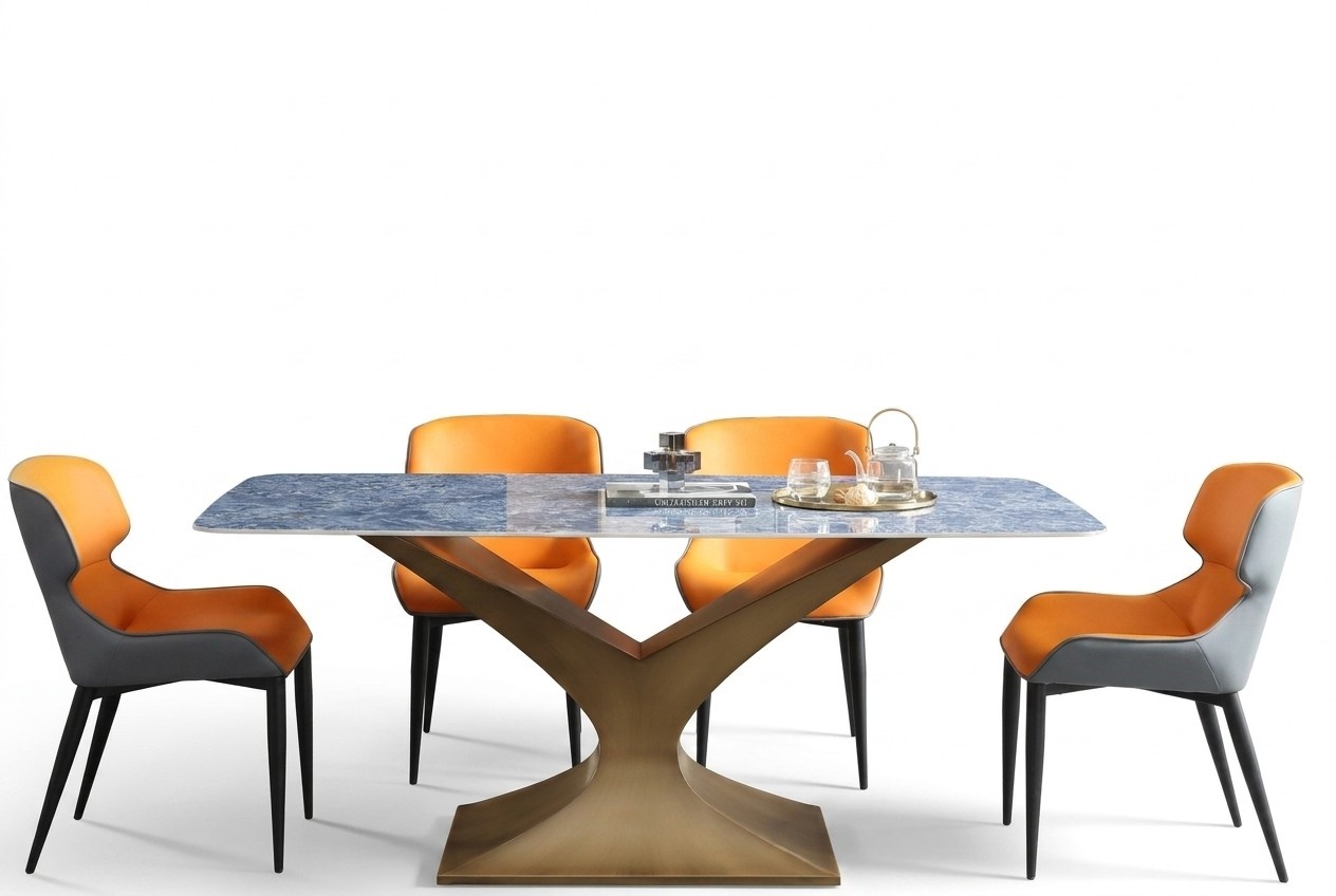 Luxury Dining Table Metal Stainless Steel Tables Furniture Column Table Dining Tables Marble Style