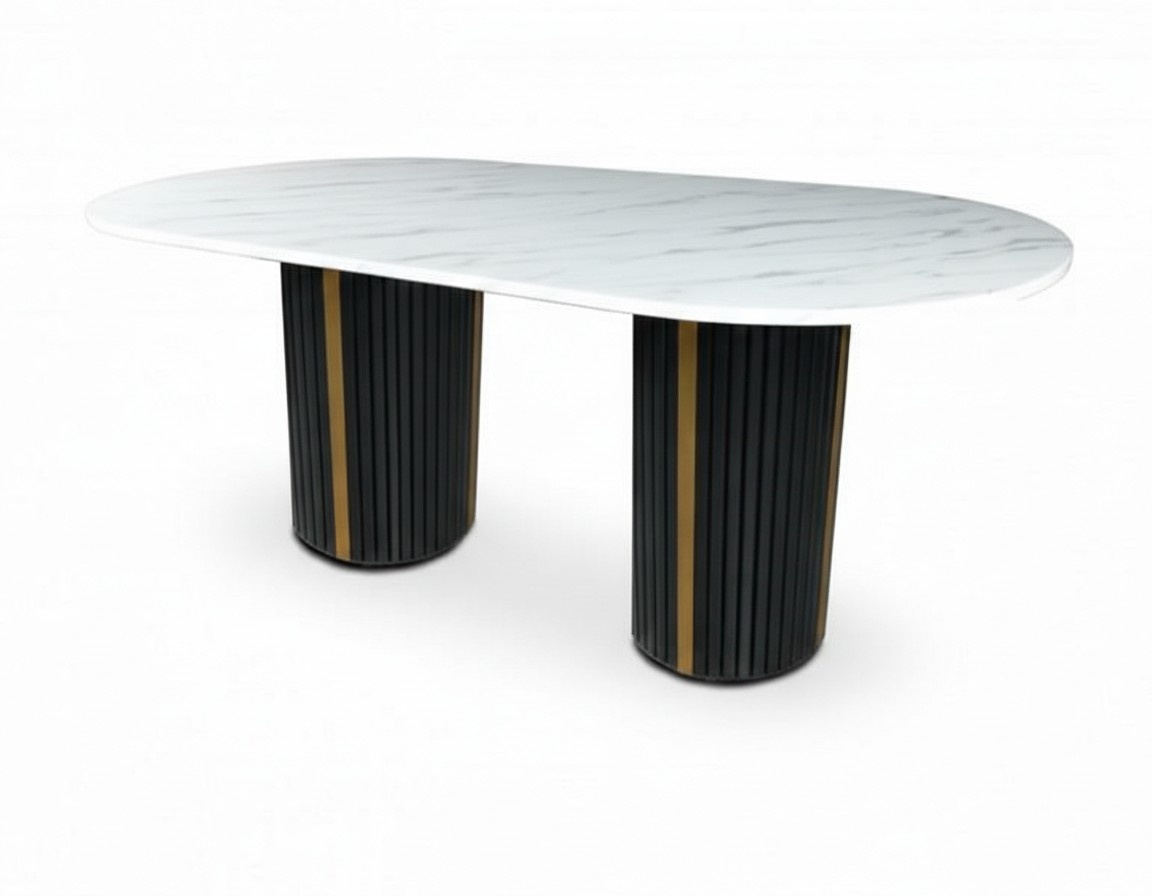 Luxury dining table oval table dining room table marble look wood stainless steel