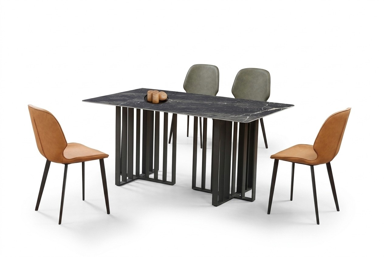 Luxury Dining Table Stainless Steel Marble Imitation Stone Table Dining Room 180x90cm New
