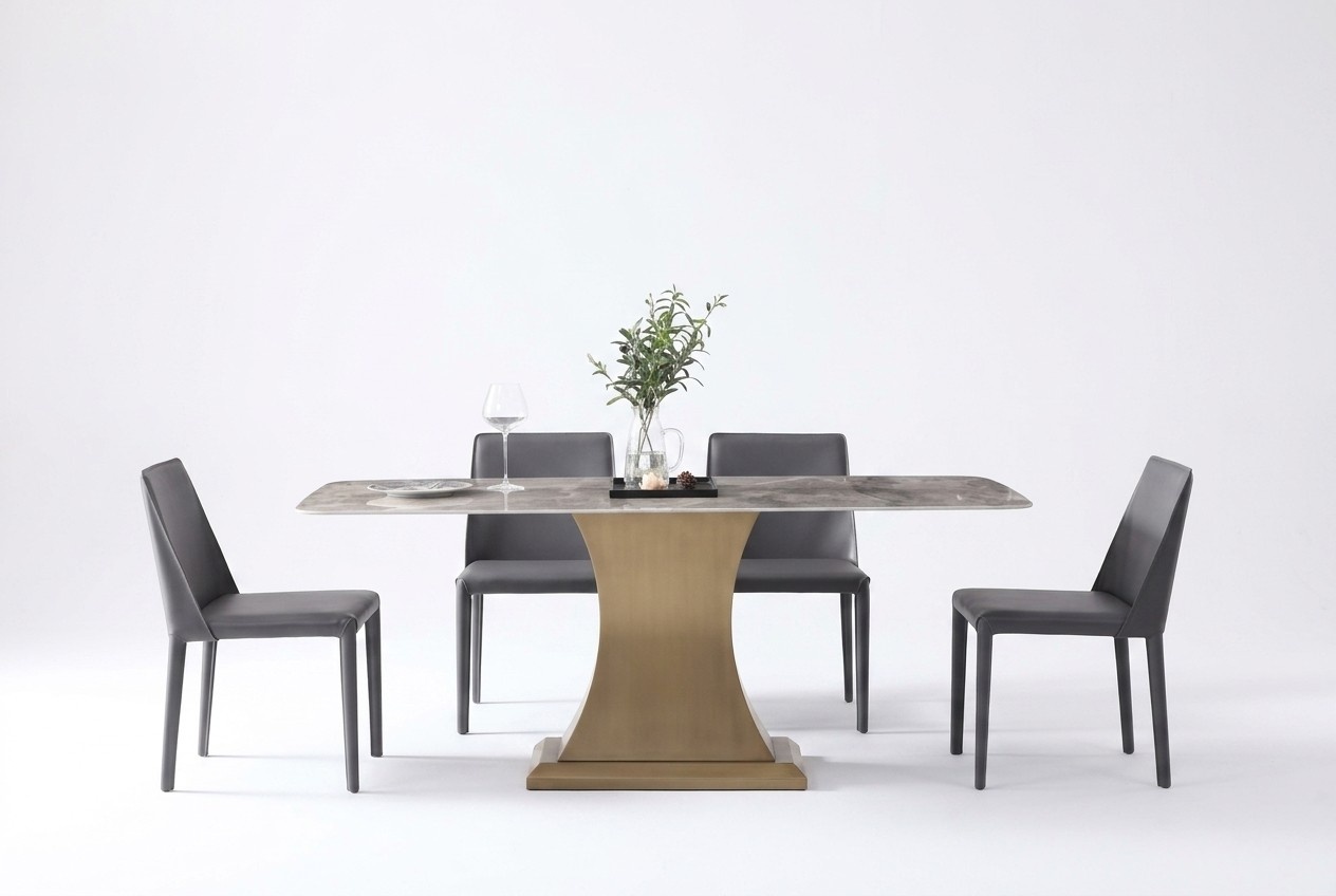 Luxury Dining Table Stainless Steel Tables Furniture Column Table Marble Style Dining Tables Metal