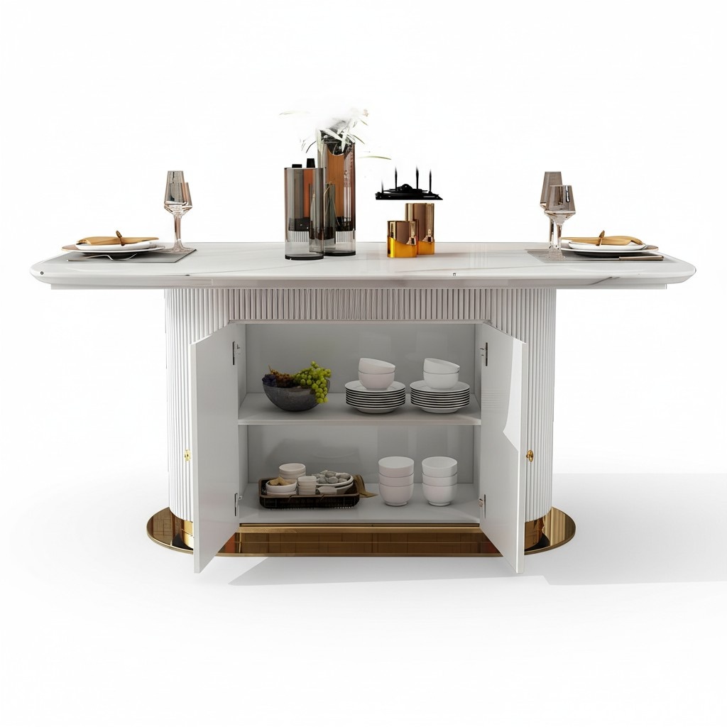 Luxury Dining Table Stainless Steel Wood Imitation Stone Table Dining Room 180x100cm Oval New