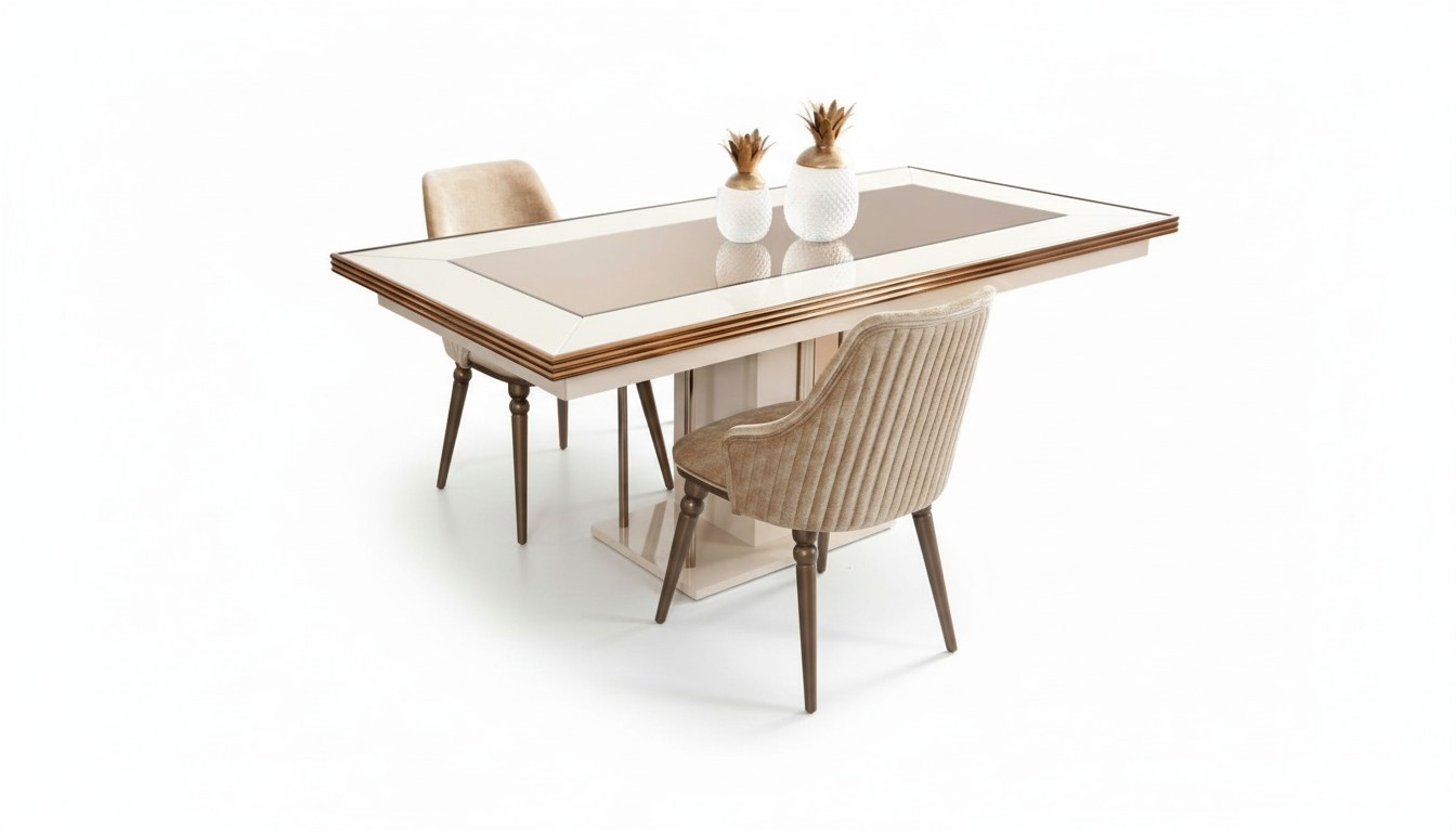 Luxury dining table table beige glass table wooden designer table