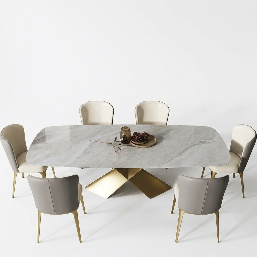 Luxury Dining Tables Design Table Stainless Steel Stone Furniture Dining Room Modern Column