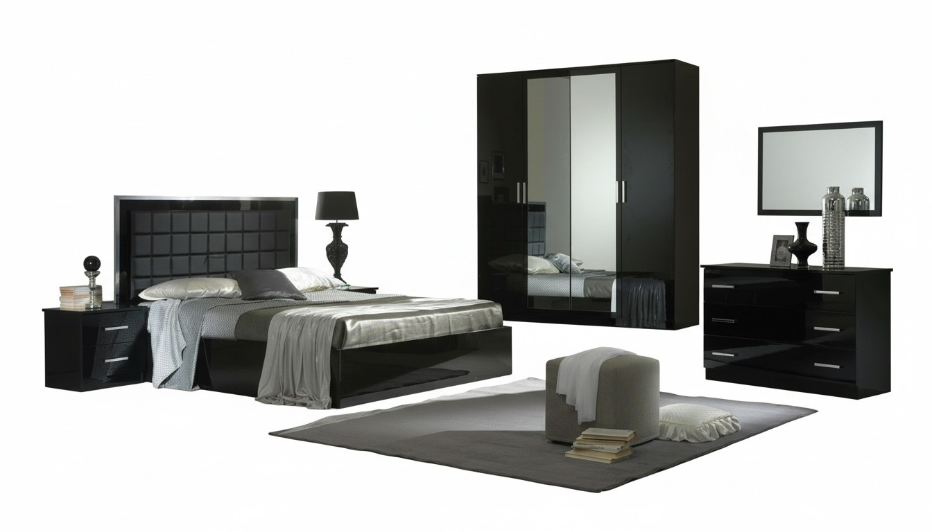 Modern style made of real wooden bedroom wardrobe with mirrors & swing doors