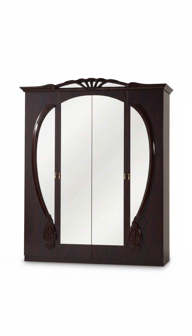 Empire style gloss massive wardrobe with mirrors & 4-swing doors, italian furniture