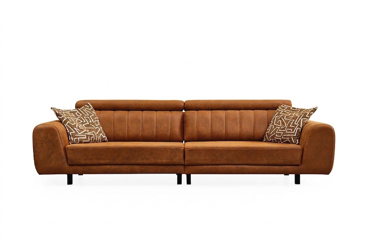 Luxury four seater couch brown faux leather sofa 4 seater upholstered sofa