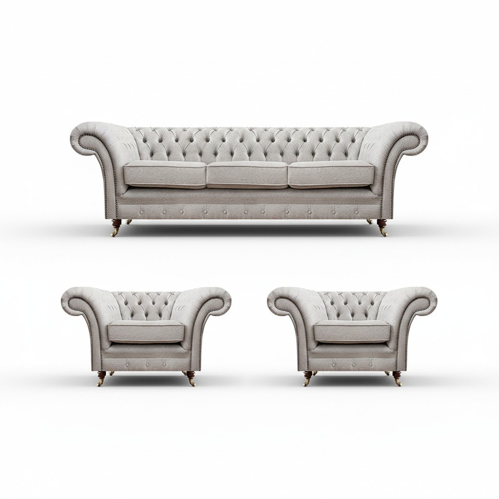 Luxury furniture new sofa set living room set 3-piece gray Chesterfield