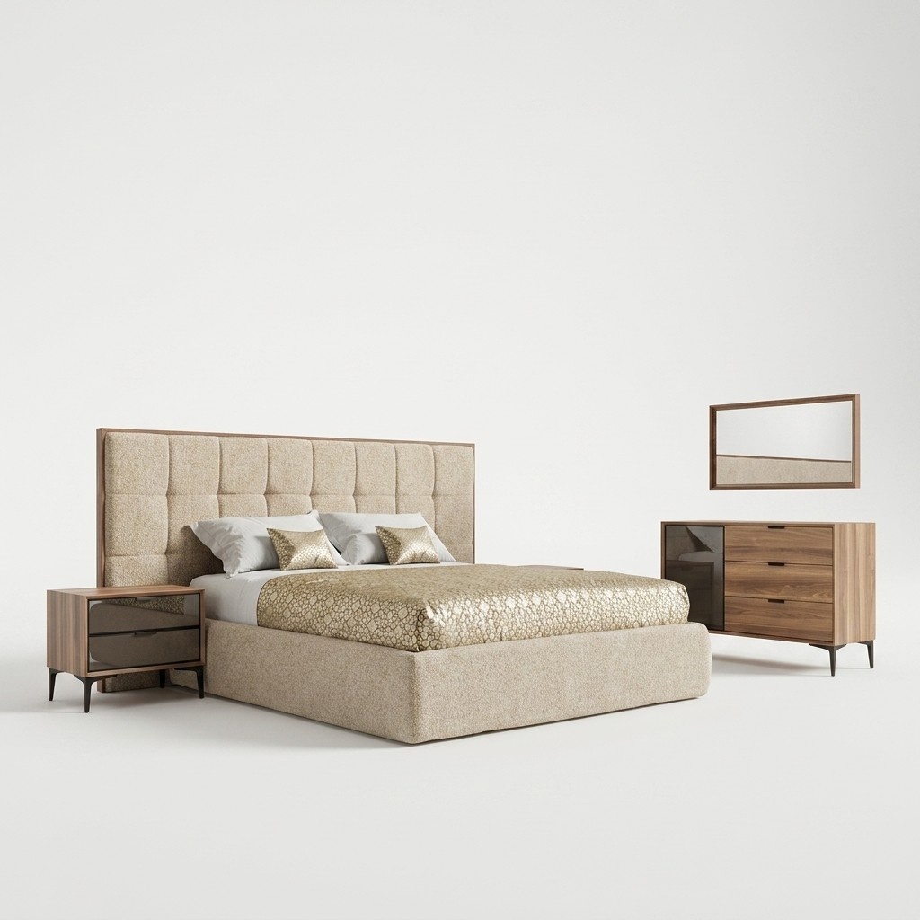 Luxury furniture bedroom modern set 5 pieces double bed 2x bedside tables new