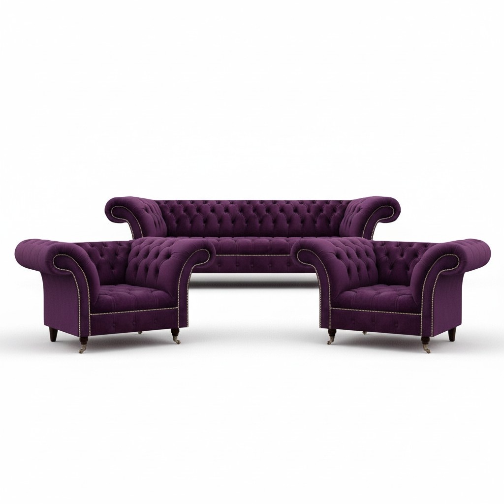 Luxury furniture sofa set couch upholstery 3+1+1 purple textile sofa set
