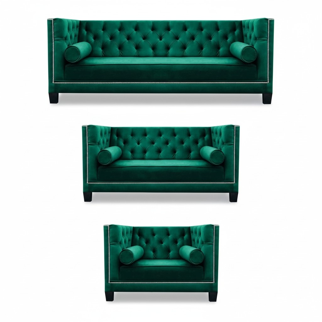 Luxury green Chesterfield design set 3pcs sofas couch living room 3+2+1