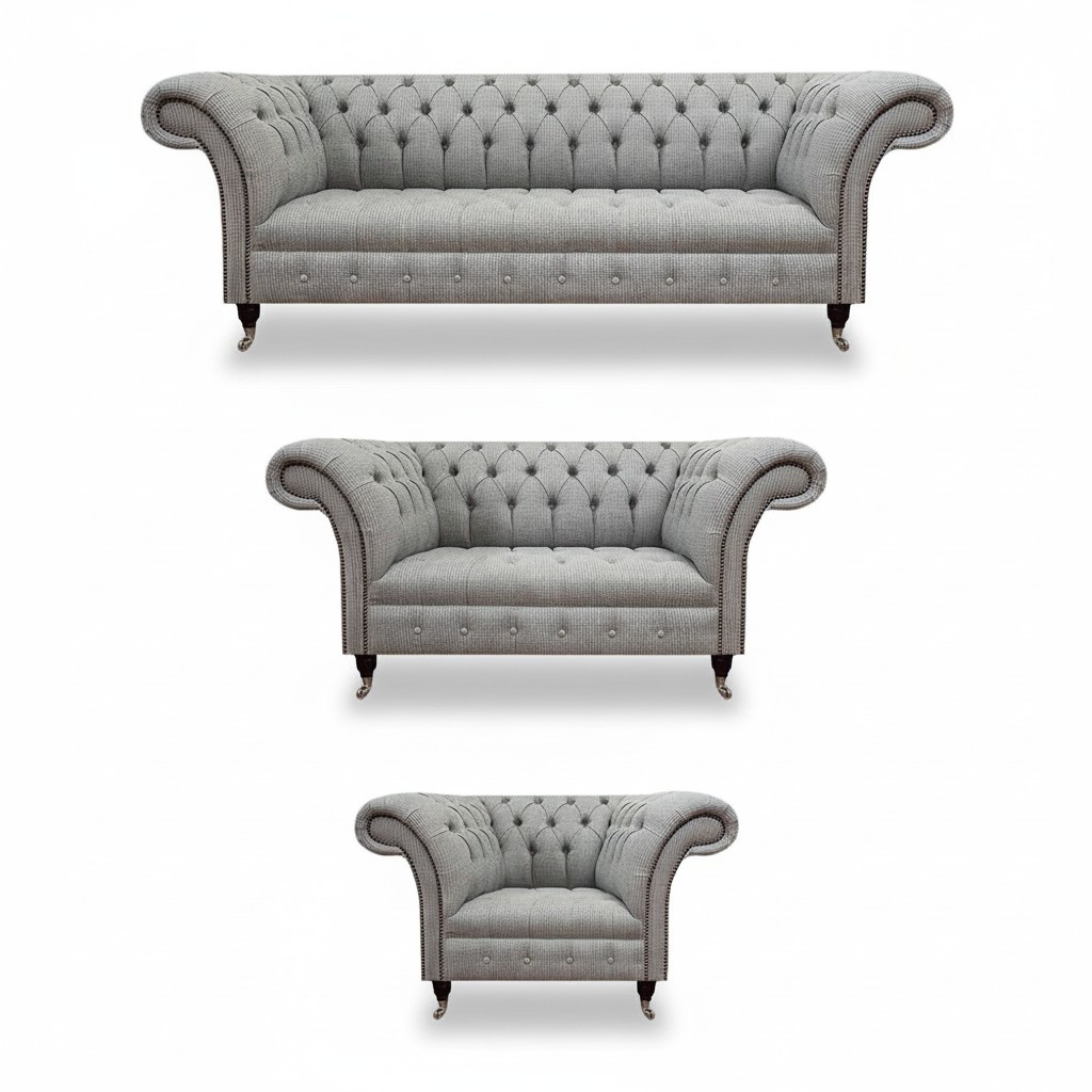 Luxury gray sofa set 3-piece Chesterfield sofas complete living room