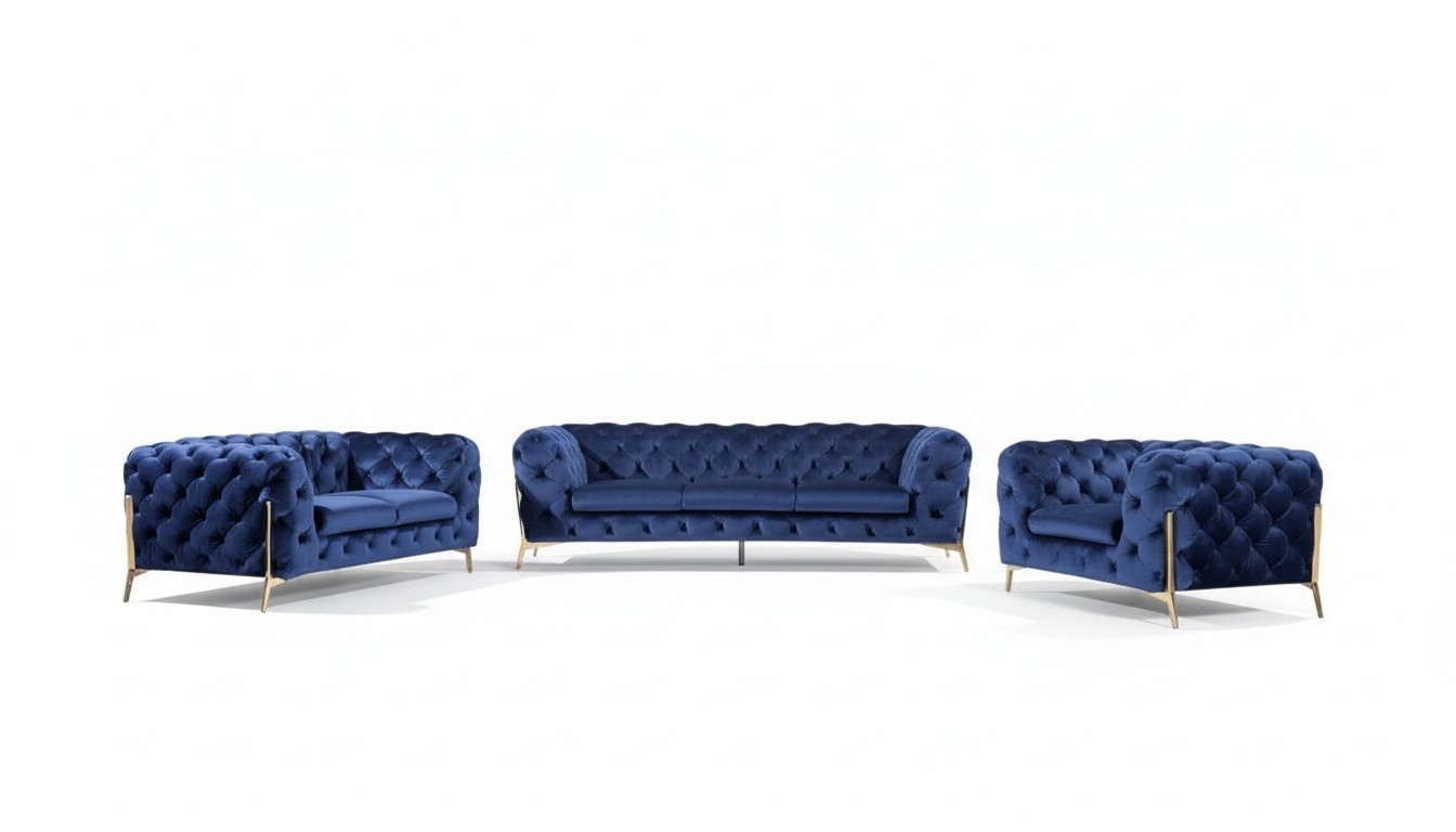 Luxury High Quality Sofa Couch Upholstery Seat 3+2+1 Set Chesterfield Sets