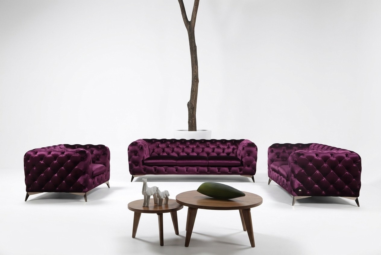 Luxury High Quality Sofa Couch Upholstery Seat 3+2+1 Set Chesterfield Purple New