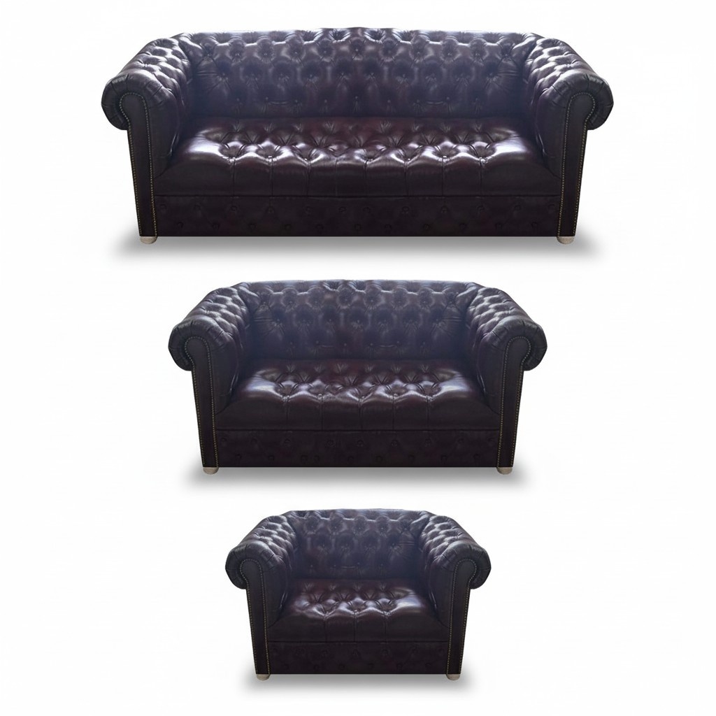Luxury Leather Complete Chesterfield Brown Sofa Furnishing Living Room Couch Armchair