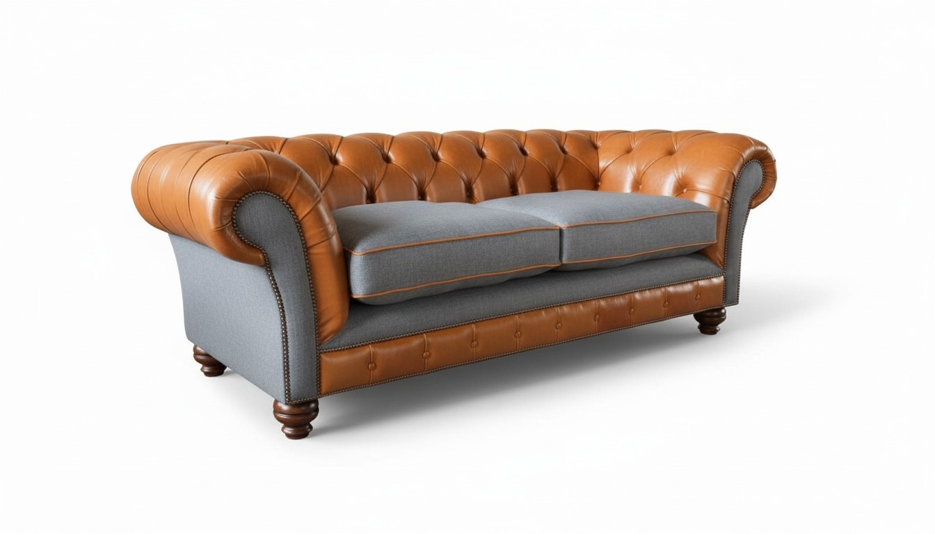 Luxury Leather Textile Chesterfield Sofa Couch Sofas Upholstery 3 Seater