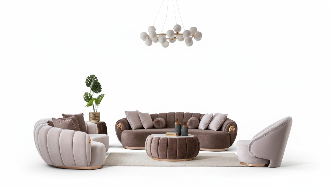 Luxury Living Room Sofa Set 3+3+1 Seat Half Round Sofa with Table 4pcs.