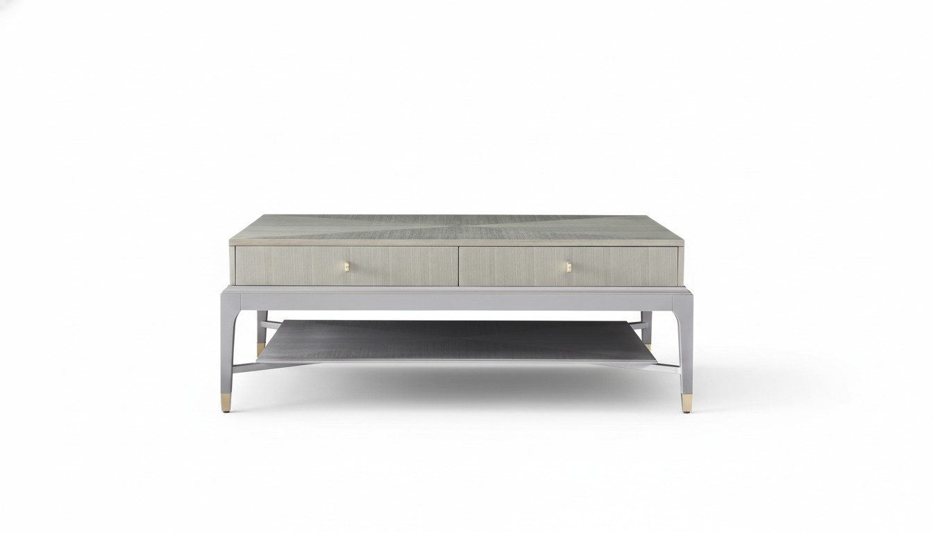 Modern style 2-level luxury rectangular coffee table with sliding drawers