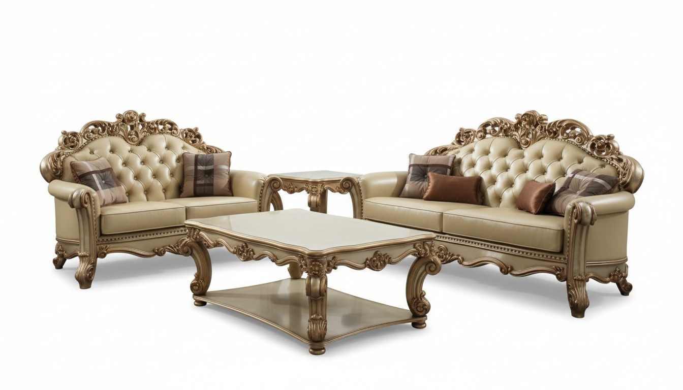 Luxury Living Room Set Sofa 3-Seater Armchair Coffee Table Classic Furniture