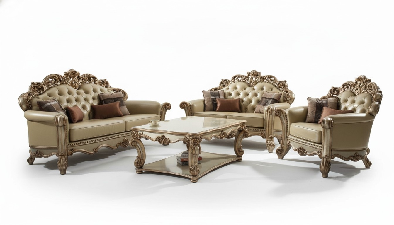 Luxury living room sofa 3+2 seat armchair coffee table royal design