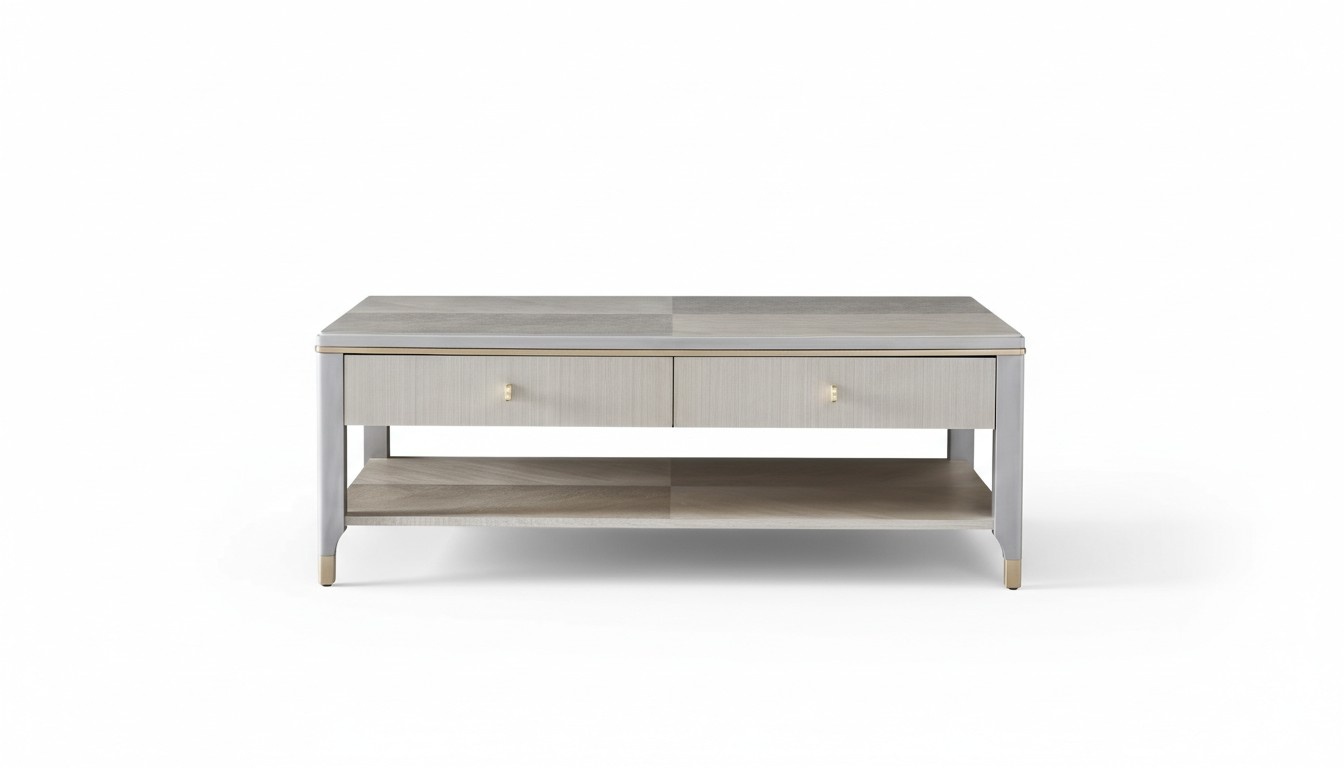 Modern style made of real wooden rectangular coffee table with 2-sliding drawers, italian furniture