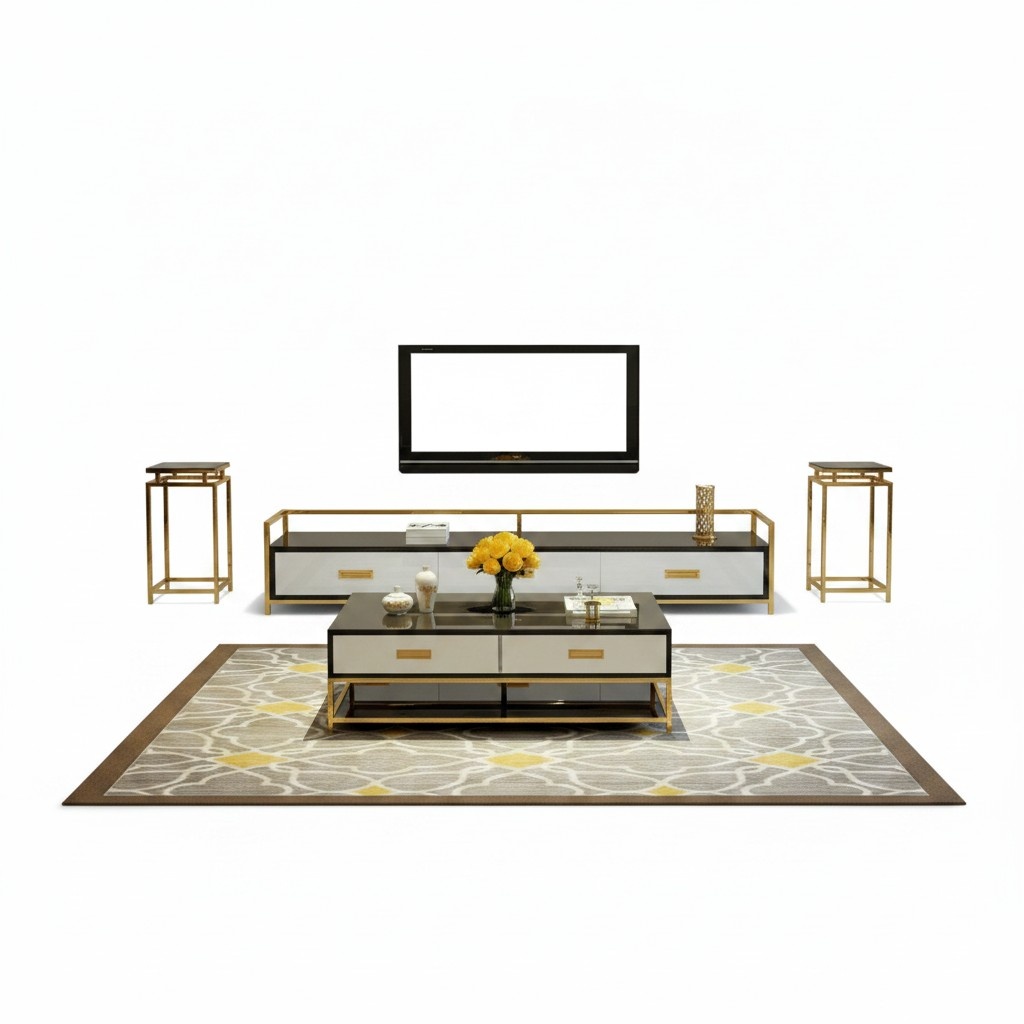 Luxury Metal Coffee Table Gold Black High Gloss Sofa Living Room Table 130x70cm