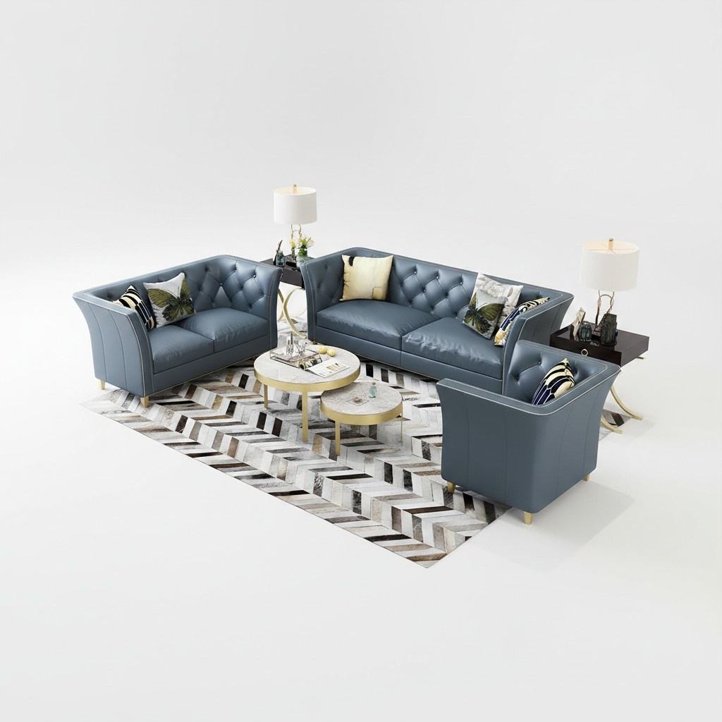 Luxury Metal Leather Chesterfield Sofa Couch Seat Upholstery Set 3+1+1 New