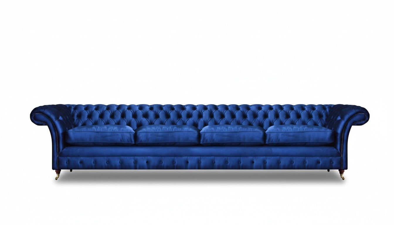 Luxury modern seating furniture sofa four-seater couch blue Chesterfield living room