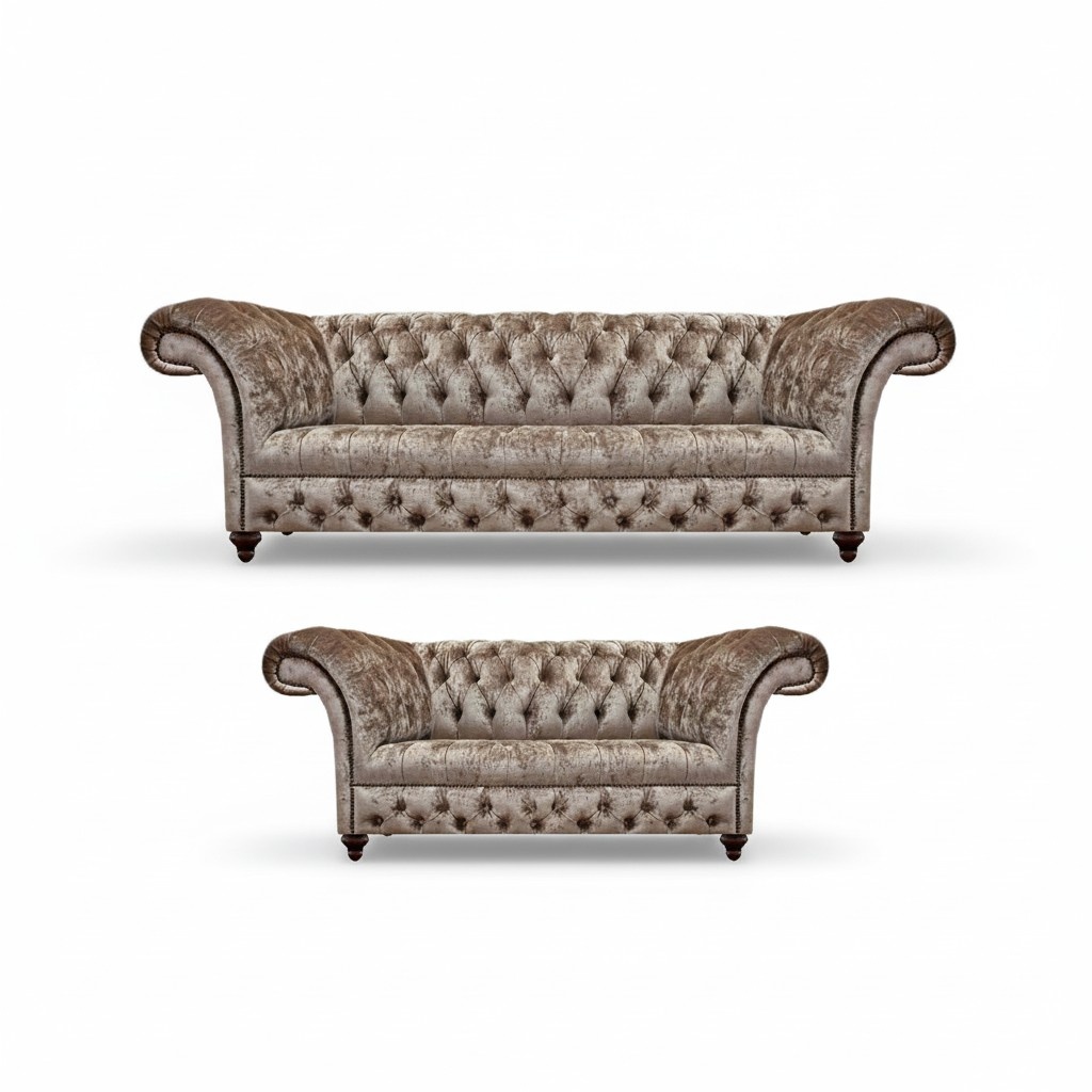 Luxury New Complete 2x Sofas Design Furniture Furniture Chesterfield Living Room