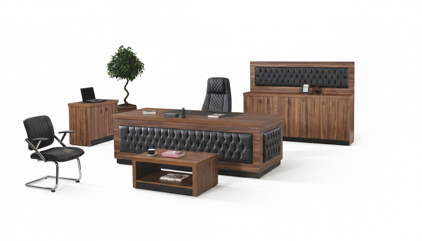 Luxury office furniture complete office desk office set 4 pcs wood brown