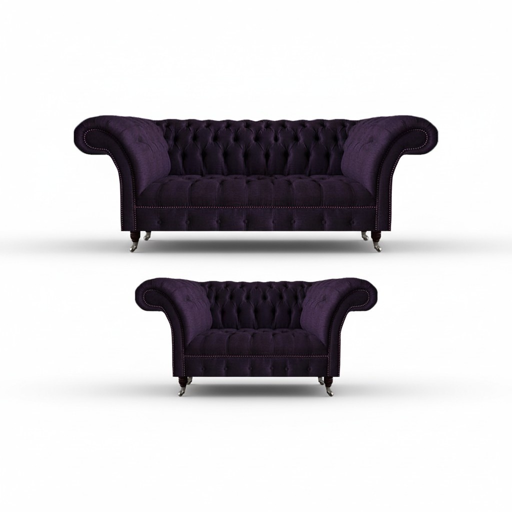 Luxury Purple 2x Sofas Living Room Set Upholstered Furniture Chesterfield
