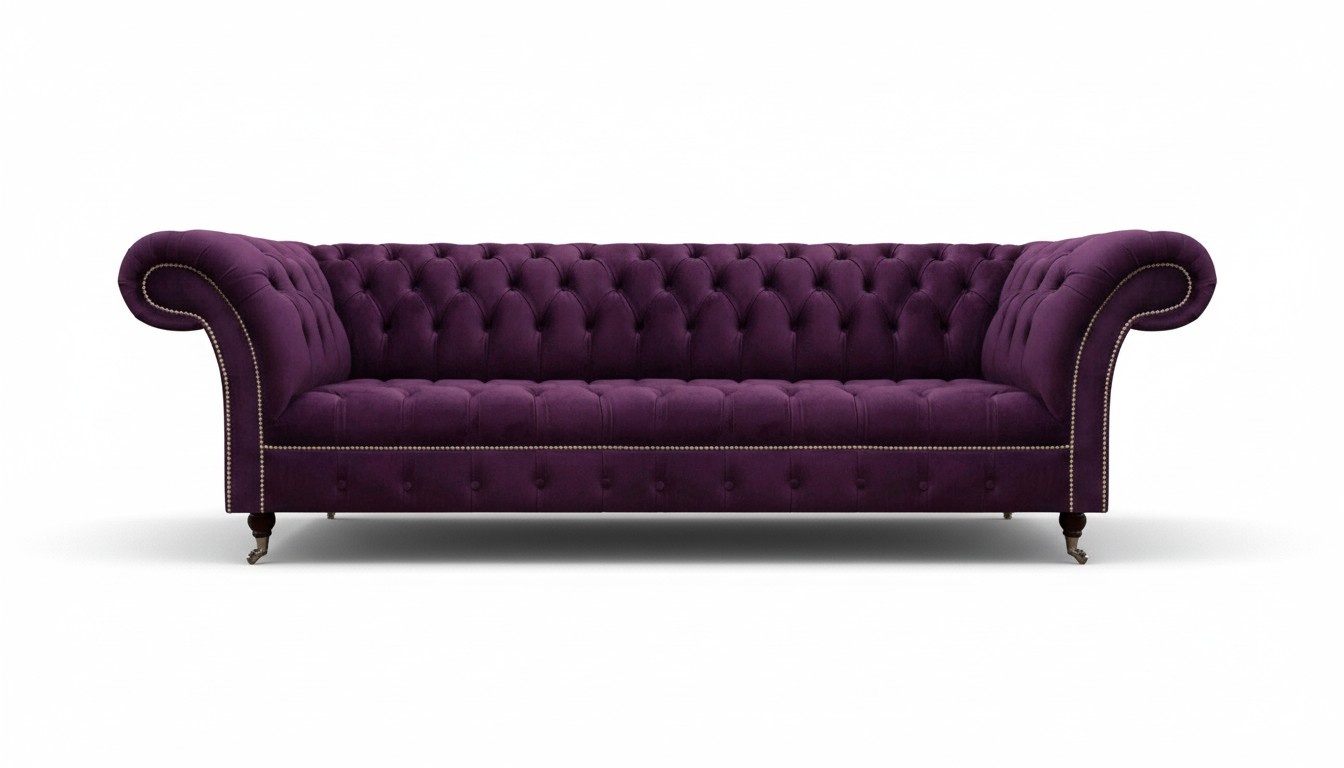 Luxury Purple Sofa 4-Seater Big Upholstered Furniture Textile Sofa Chesterfield Furniture