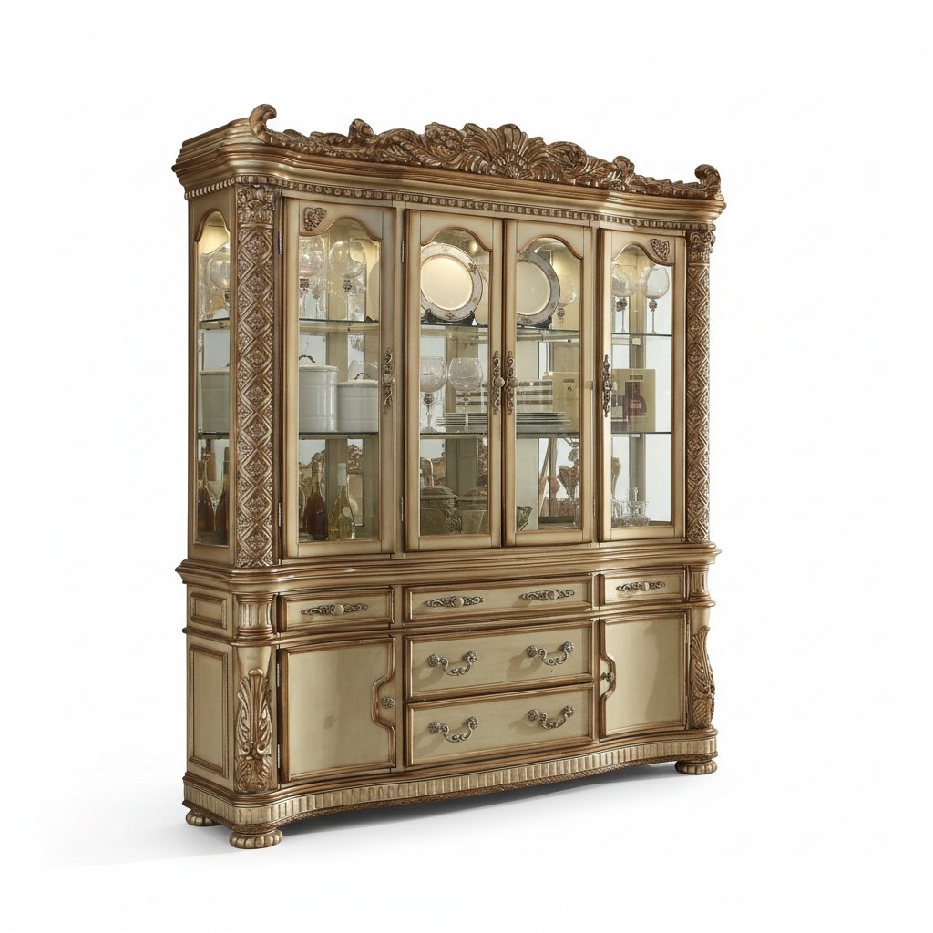 Luxury Display Cabinet Glass Cabinet Antique Style Baroque Rococo Wood