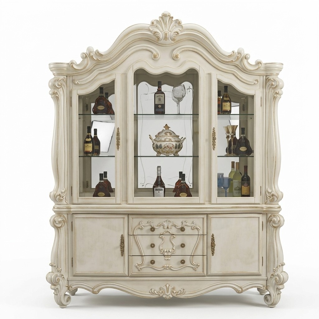 Luxury Display Case Glass Cabinet Antique Style Baroque Rococo Wood