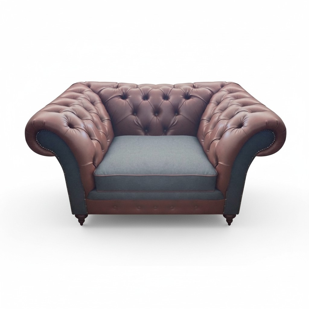 Luxury seating armchair leather living room brown upholstered furniture Chesterfield