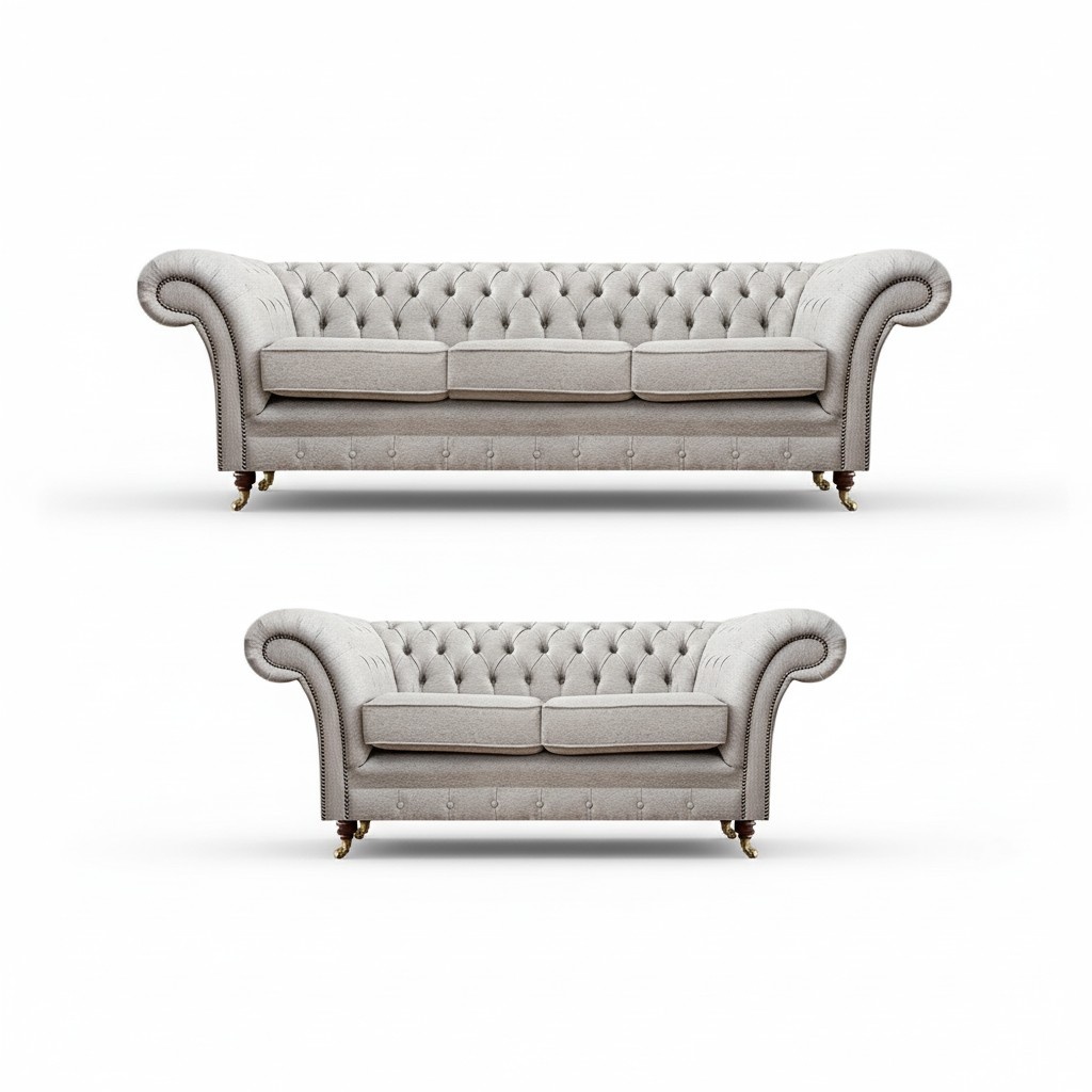 Luxury set of 2 three-seater with two-seater sofas Chesterfield upholstered furniture seat