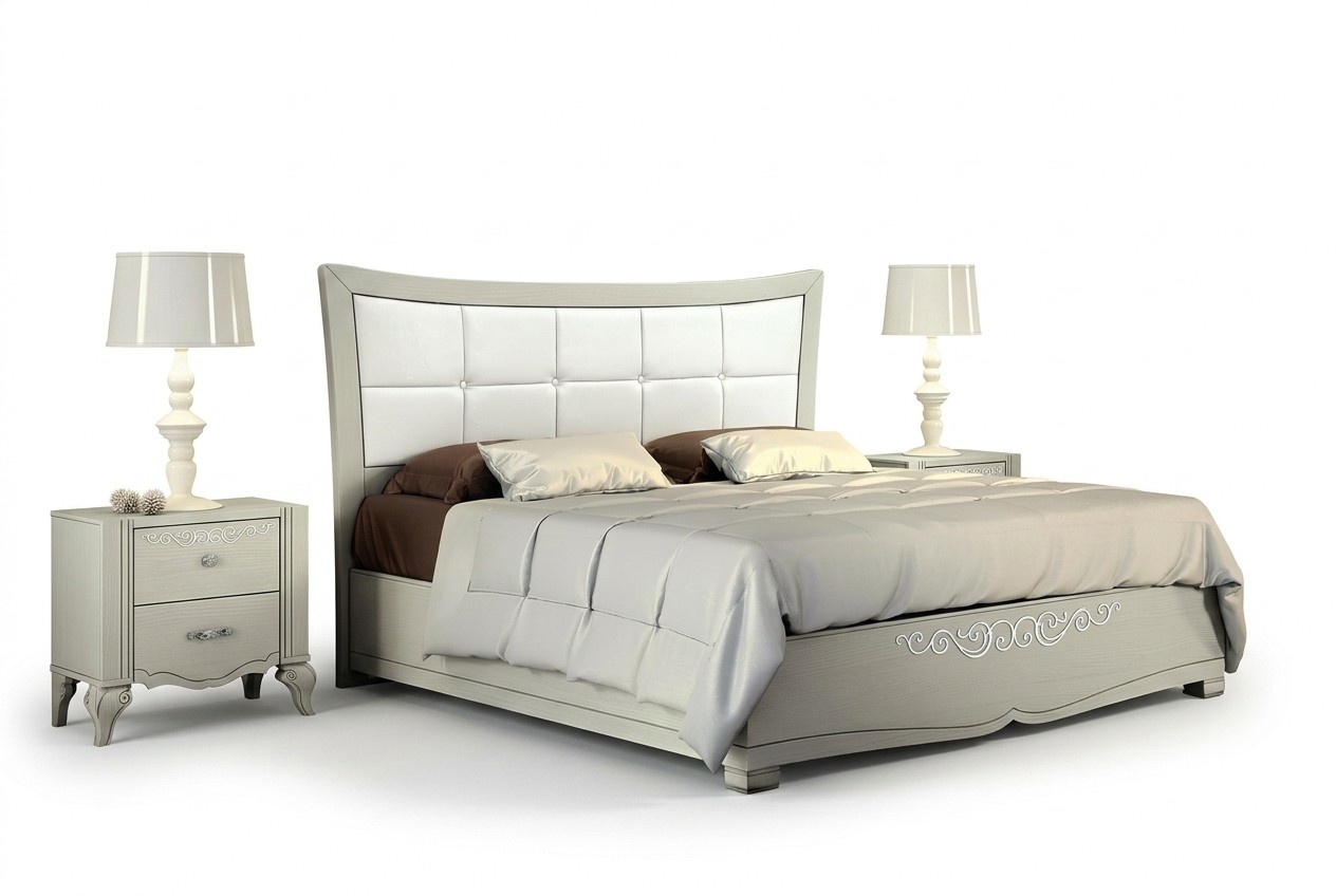 Luxury Set 3-piece Bedroom Bed Nightstand Bed Frame Wood Double Modern