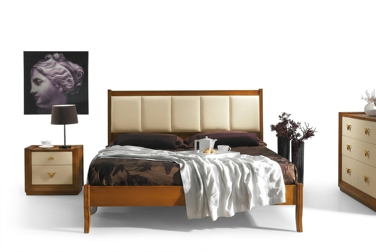 Luxury Set 3pcs Bedroom Bed Bedside Table Beds Double Wood