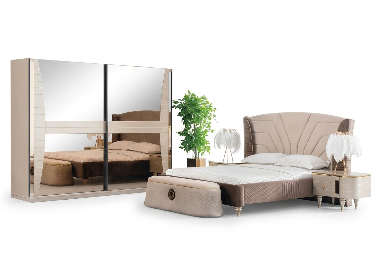 Luxury Set Bedroom Bed Nightstand Dresser Stool Group Set New 5pcs.
