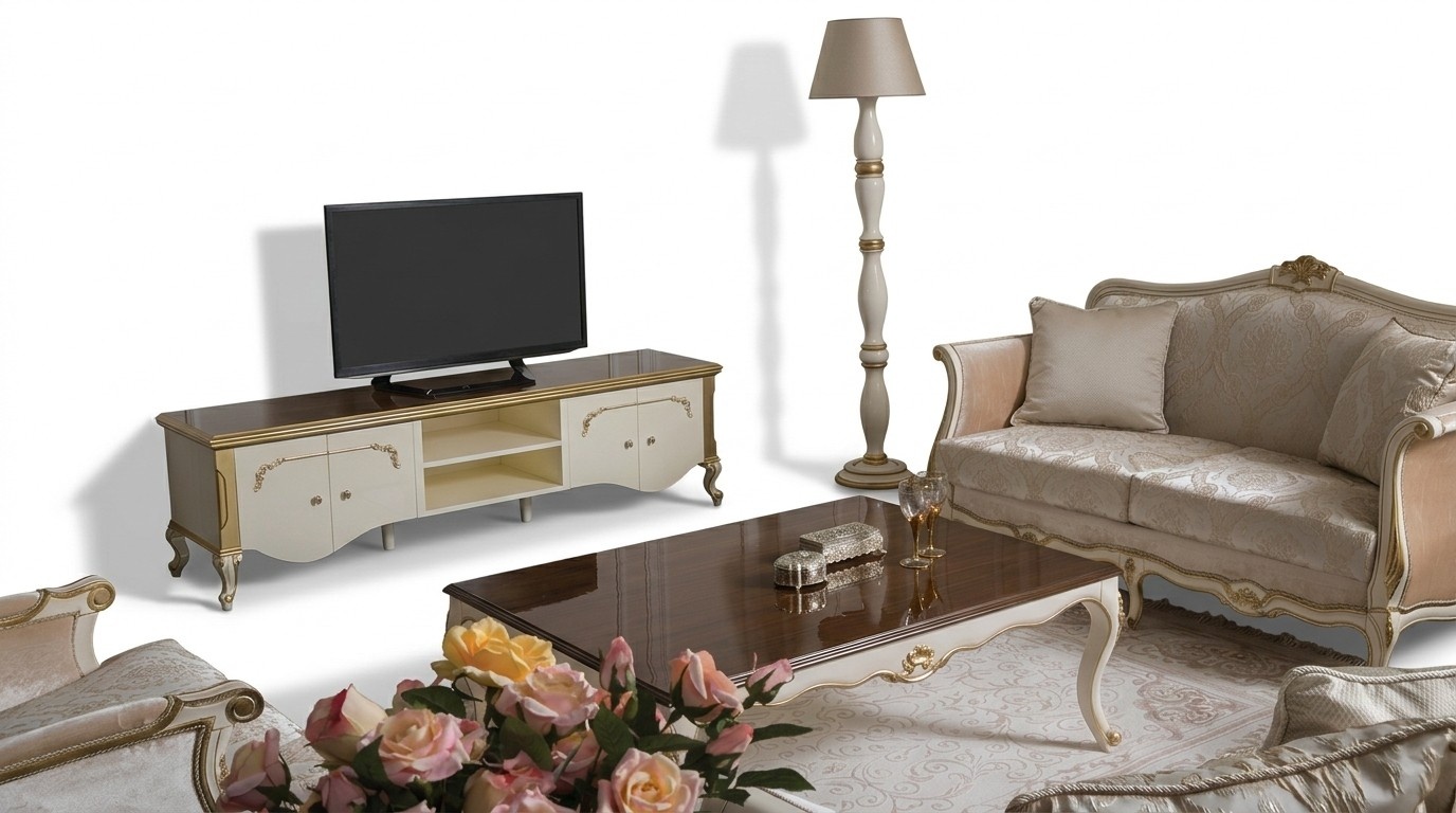 Luxury set coffee table tv cabinet sofa couch upholstery set 3pcs. new